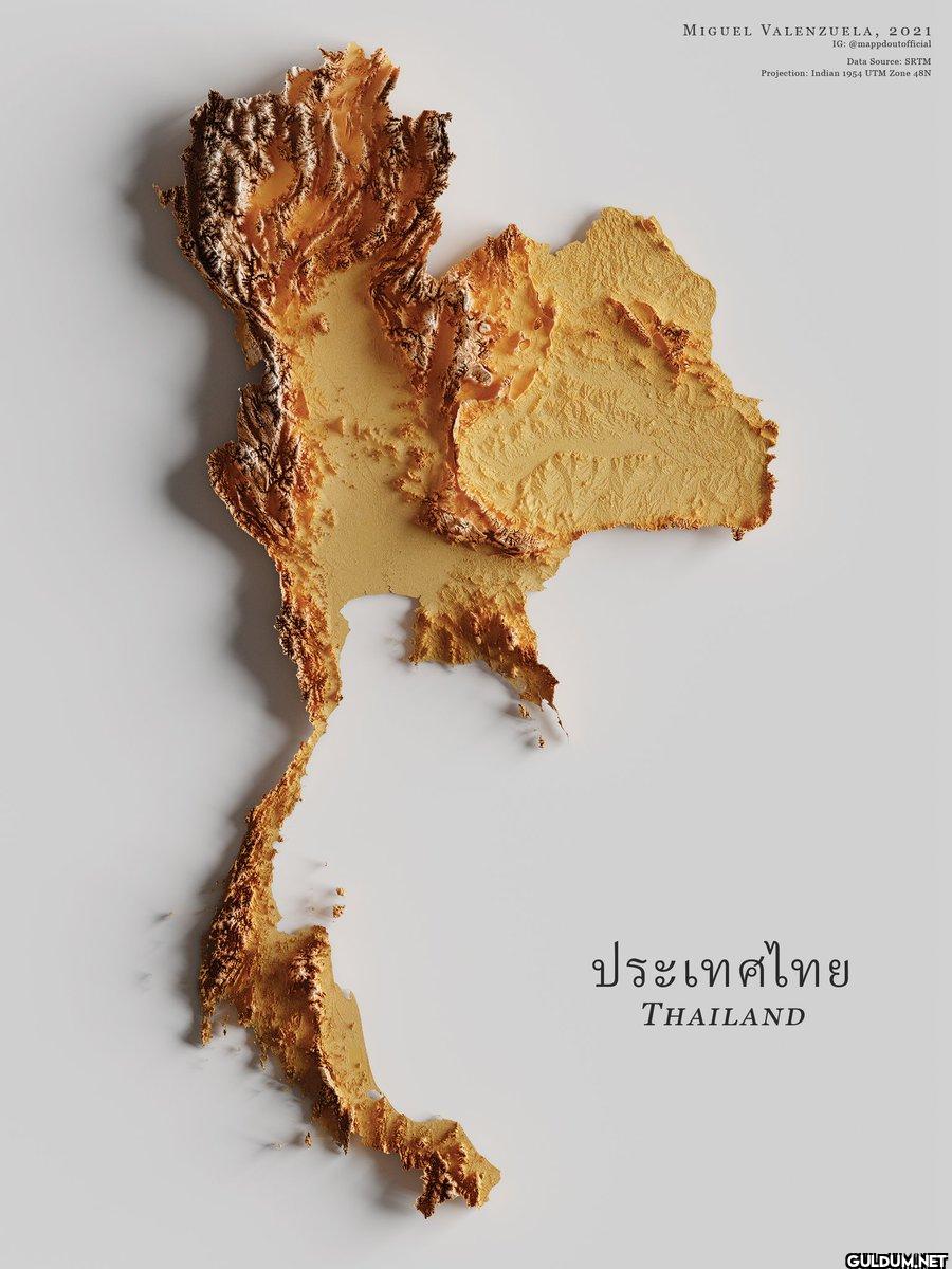 The topography of Thailand...