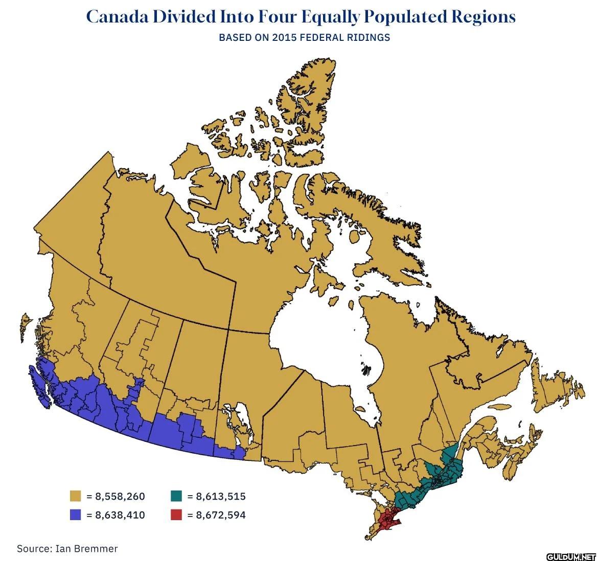 Canada divided into four...