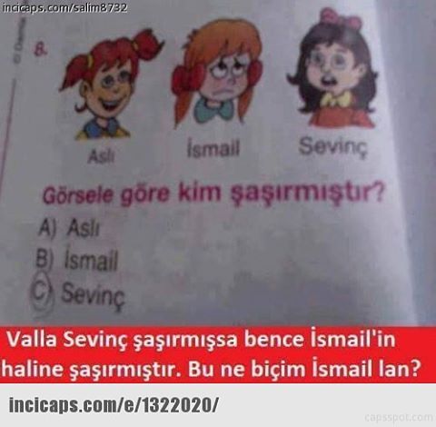 Aslı İsmail Sevinç Görsele göre kim şaşırmıştır? A) Aslı B) İsmail C ...