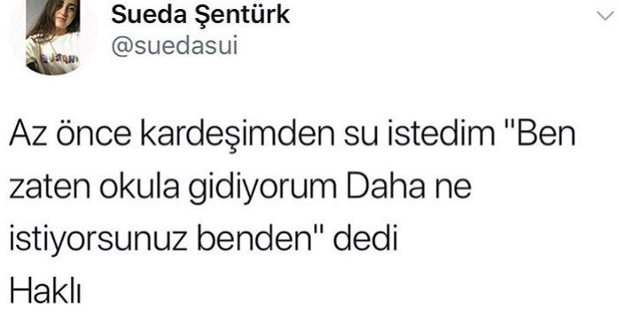 Az önce kardeşimden su...