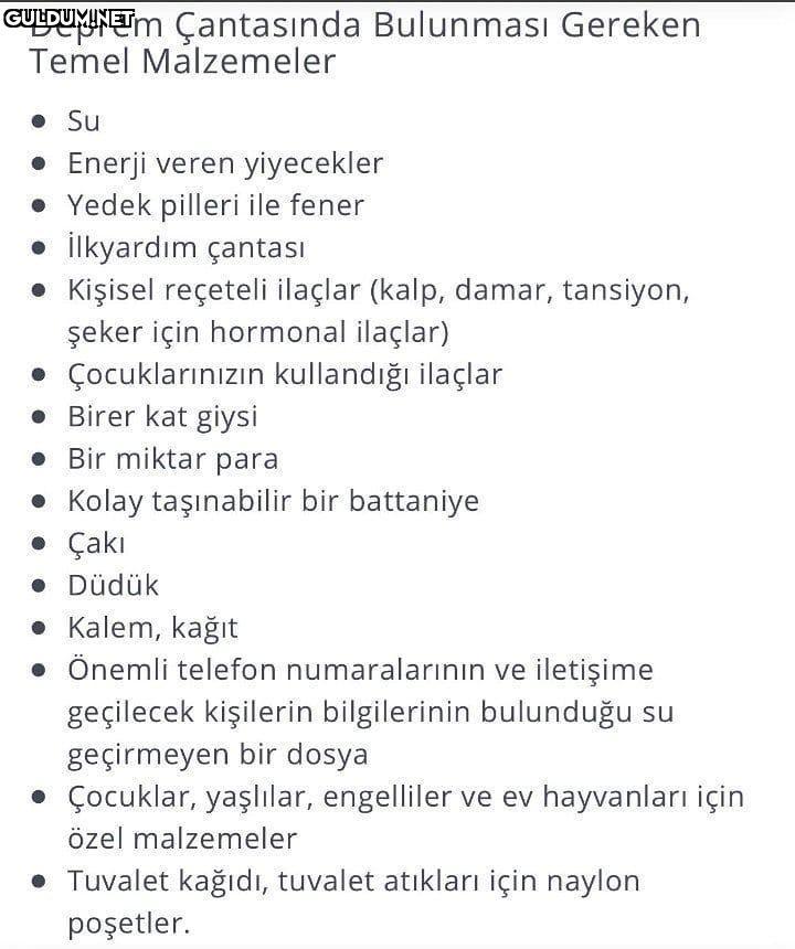 Deprem çantasında...