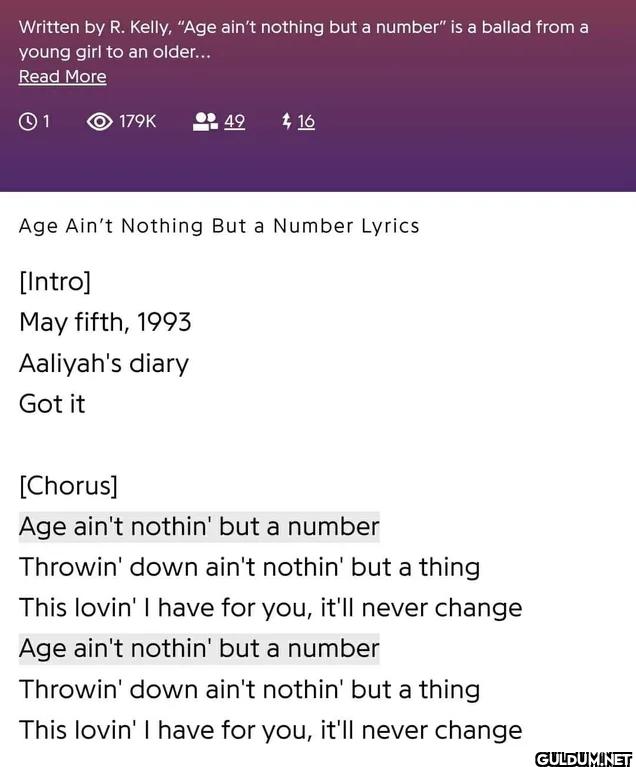 Written by R. Kelly, "Age...