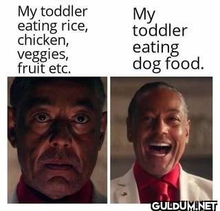 My toddler eating rice,...