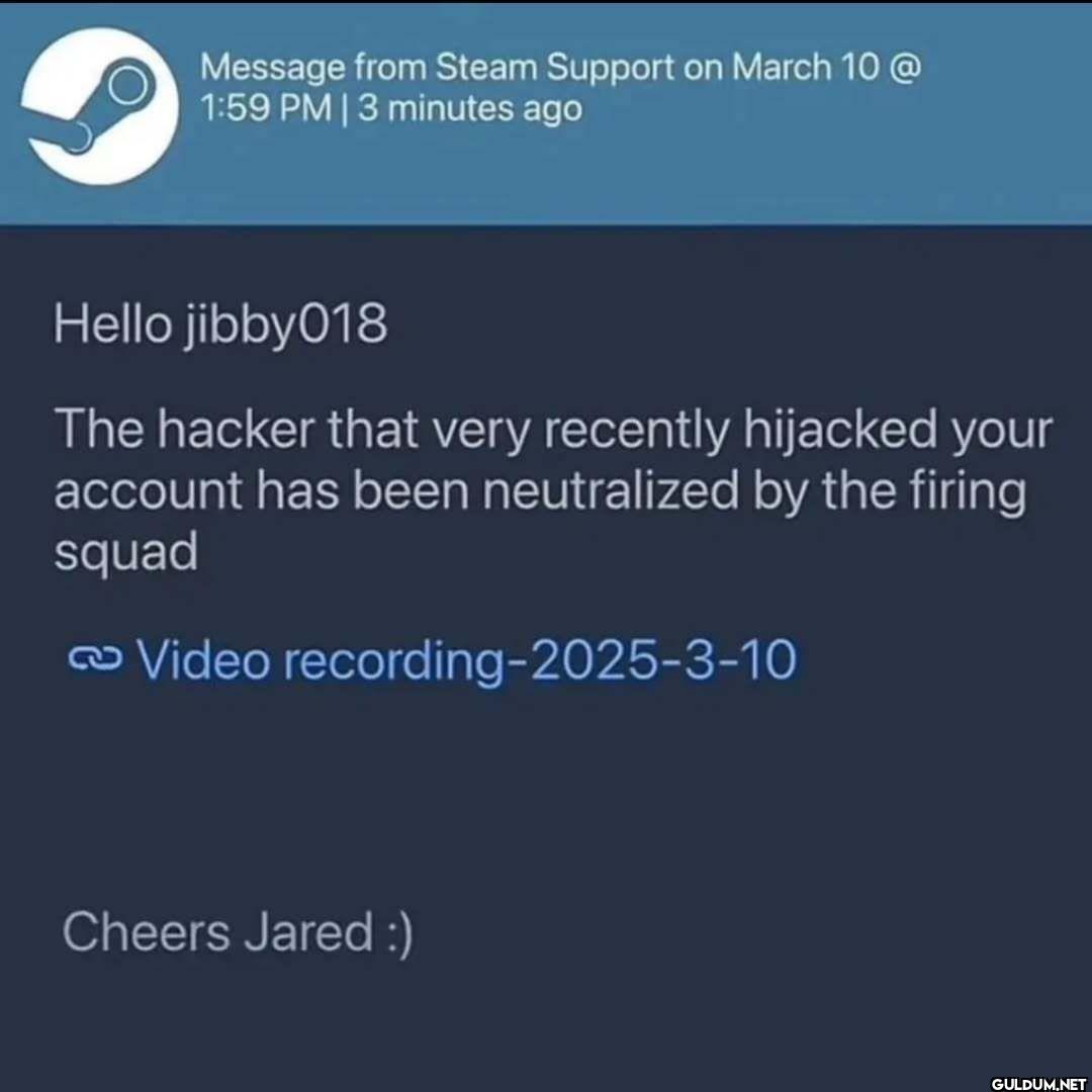 Message from Steam Support...
