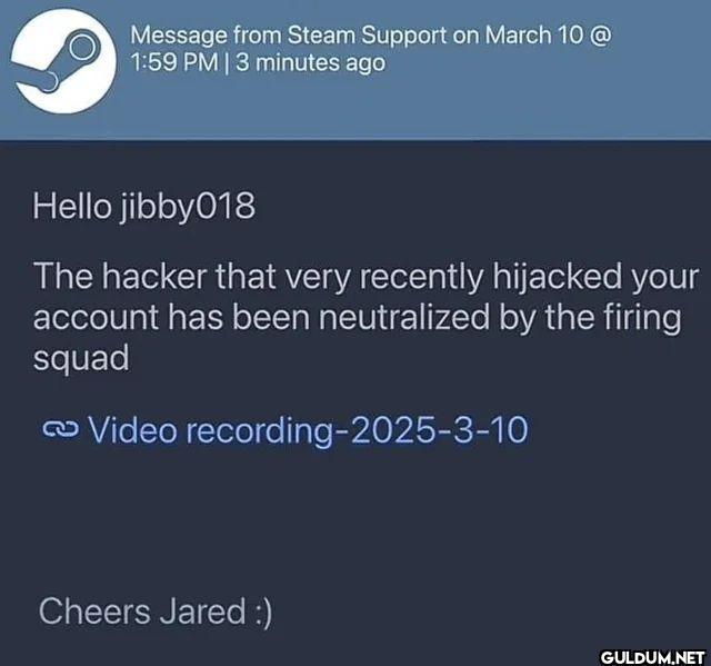 Message from Steam Support...