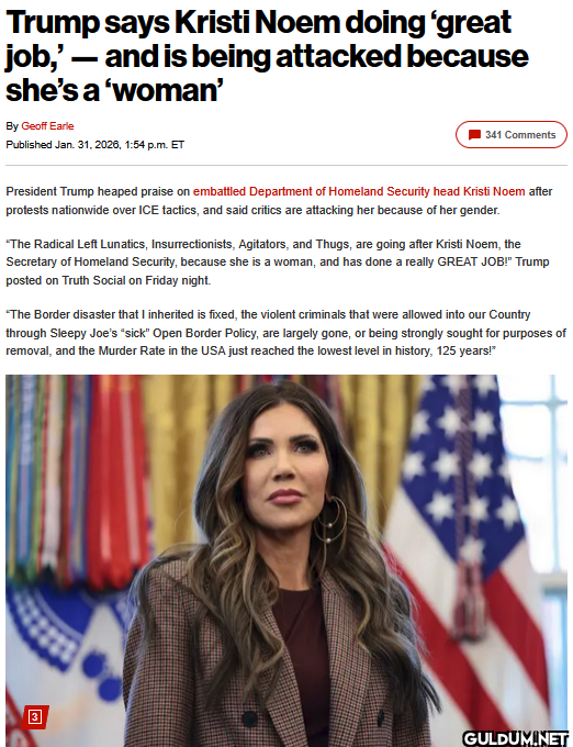 Trump says Kristi Noem...