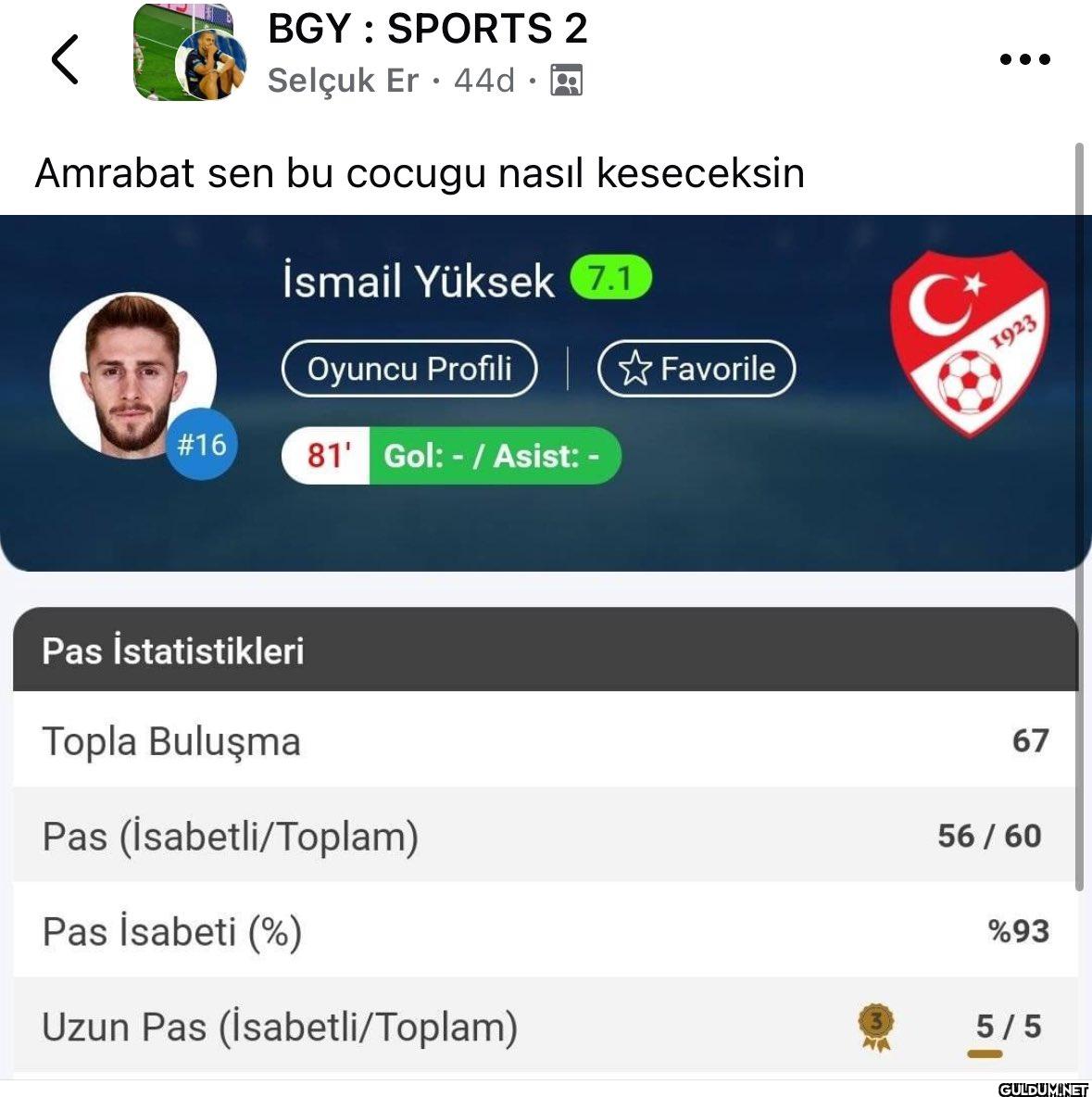Şu uzun pas istatistigi...