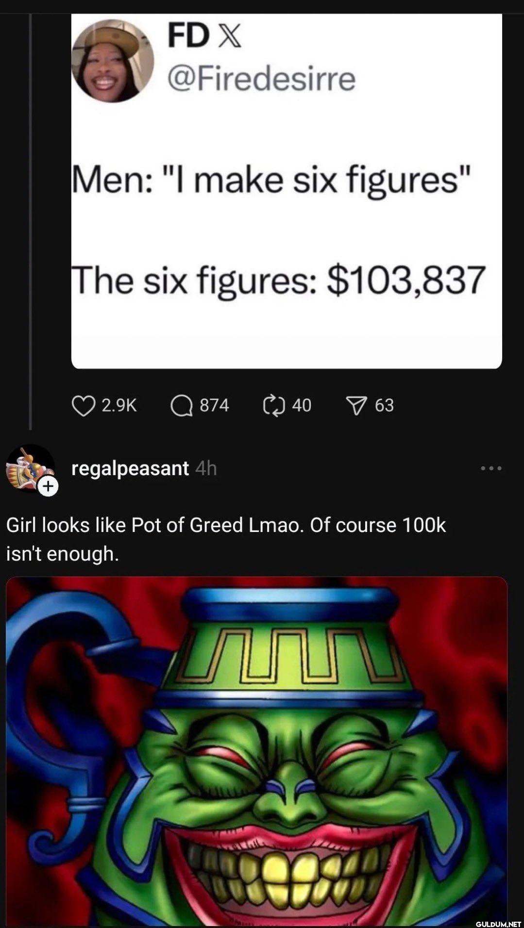 Men: "I make six figures"...