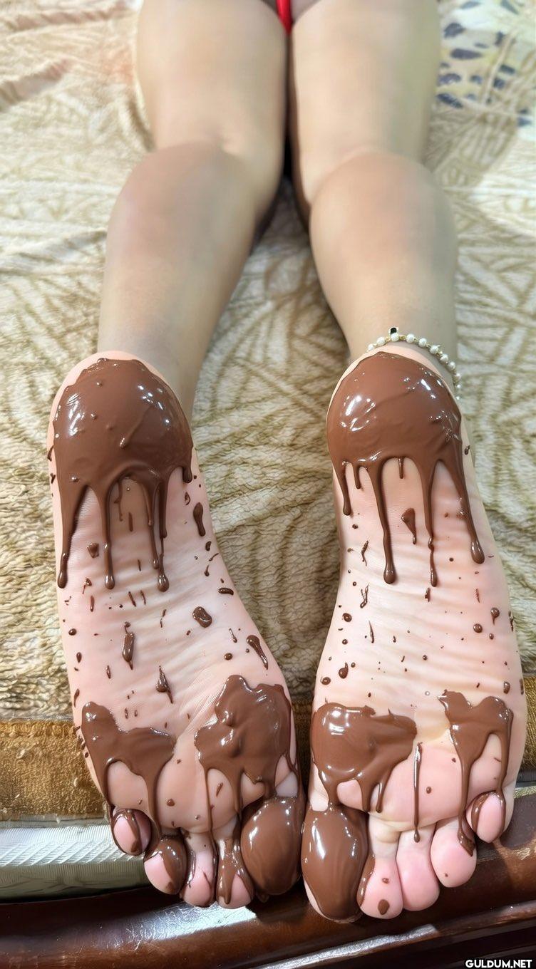 kızın ayaklarına nutella...