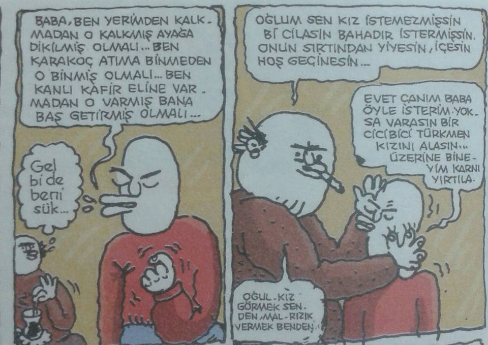 - Baba,ben yerimden...