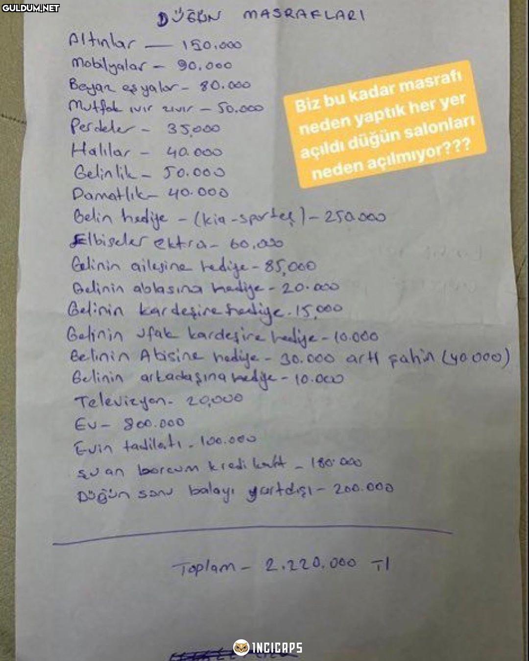 Bu masrafa kayınbabayı da...