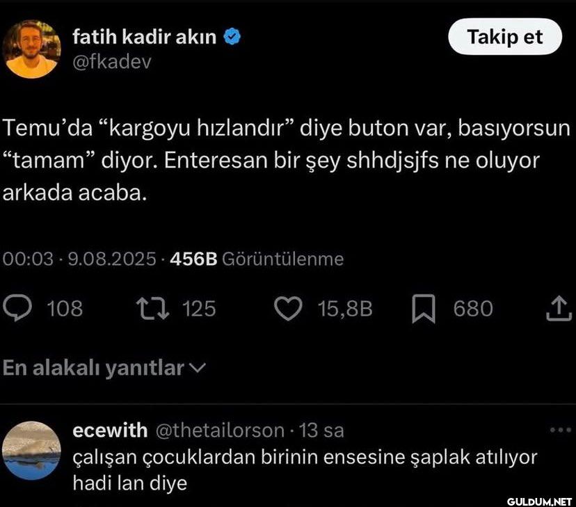 Takip et Temu'da "kargoyu...