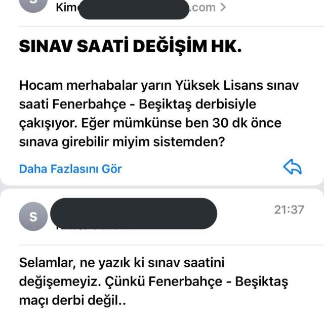 Sınav saati değişim isteği...