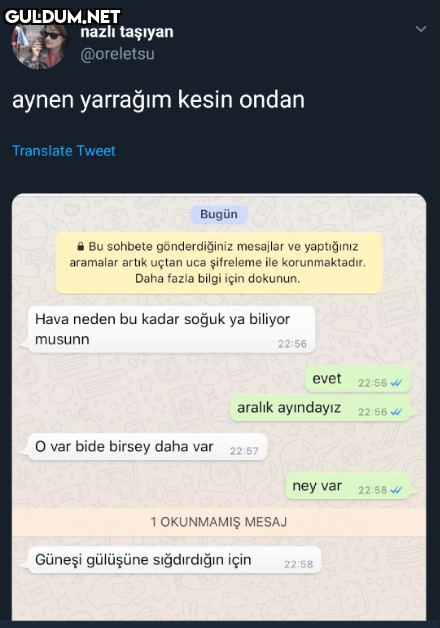 Birinin gülüşünü güneşe...