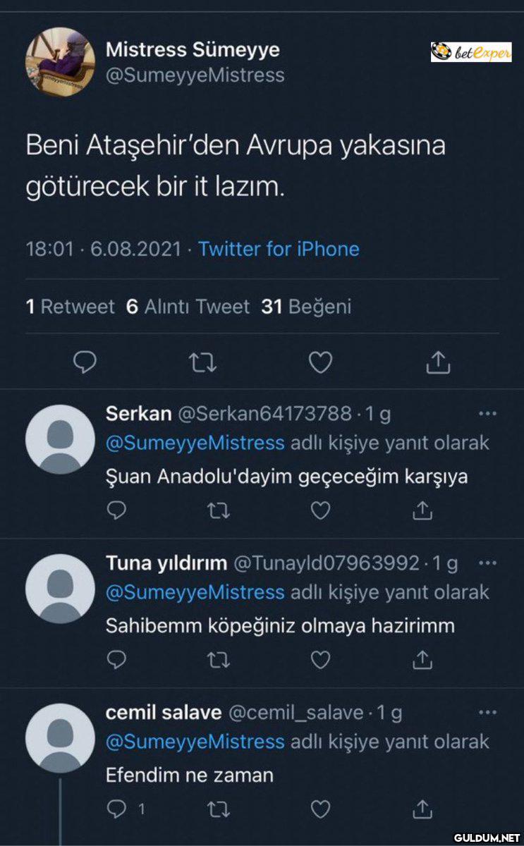 t.coTHYmpIStz2 Mistress Sümeyye @SumeyyeMistress betexper Beni  Ataşehirden Avrupa yakasına götürecek bir it lazım.... - Guldum.net - Caps  arama motoru