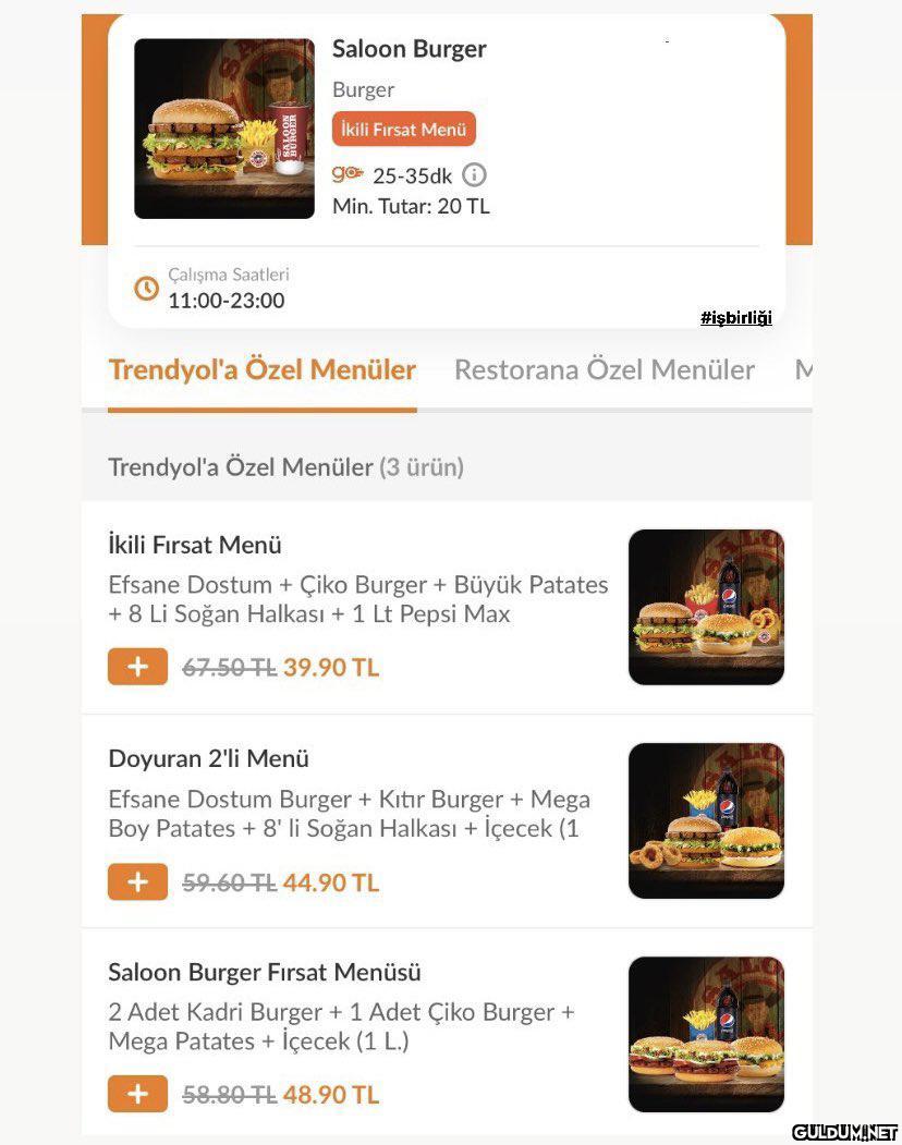 Saloon Burger Burger İkili...