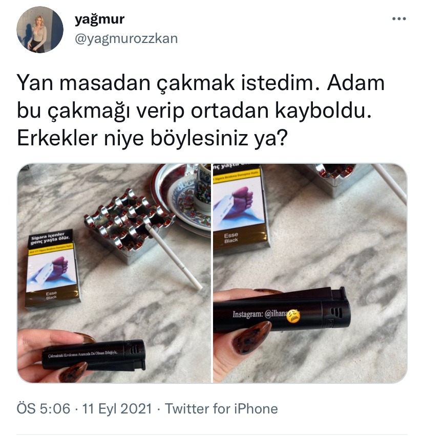 Çakmak istemiş    yağmur...