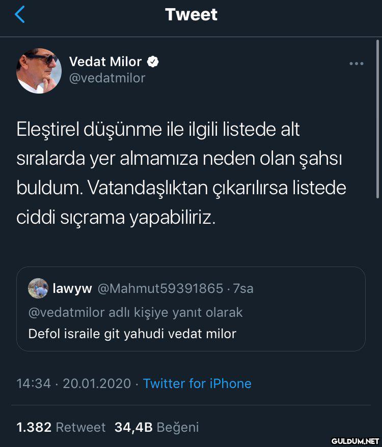 Tweet Vedat Milor O...