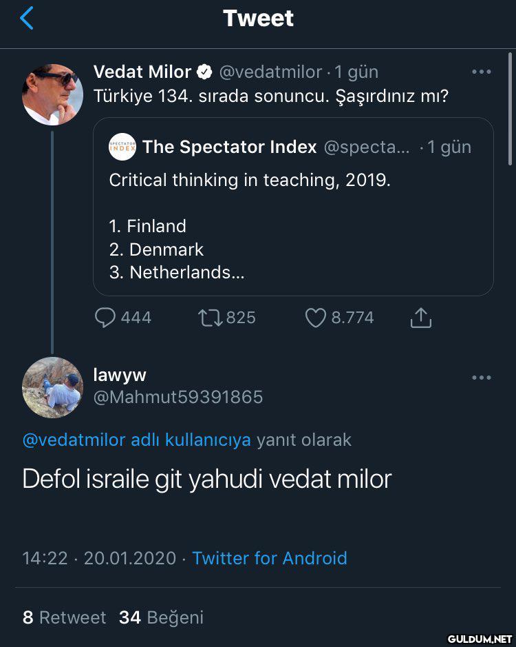 Tweet Vedat Milor O...