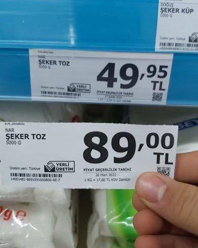 5 kg'lık toz şekere x zam...