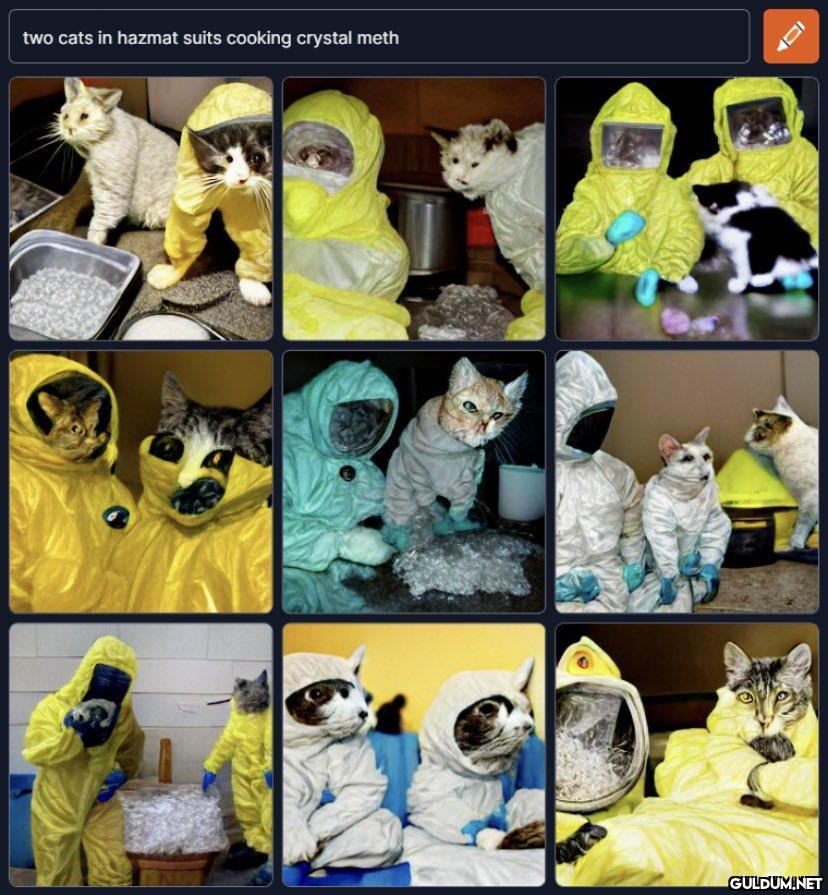 two cats in hazmat suits...