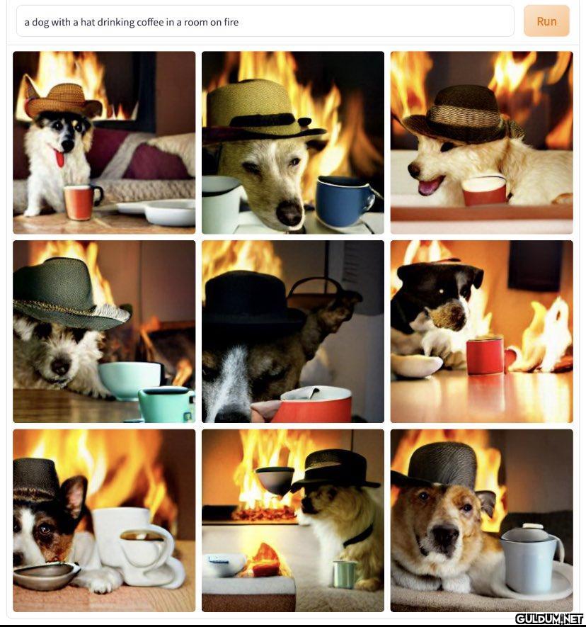 a dog with a hat drinking...