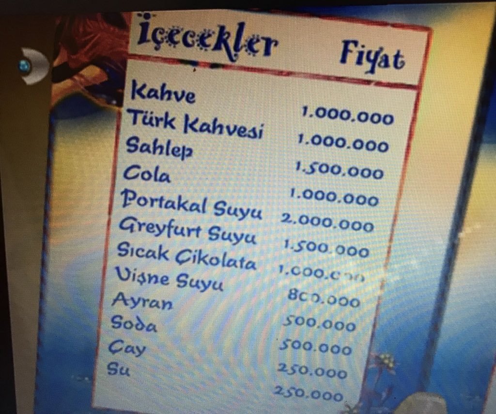 Betüş Cafe fiyat listesi....