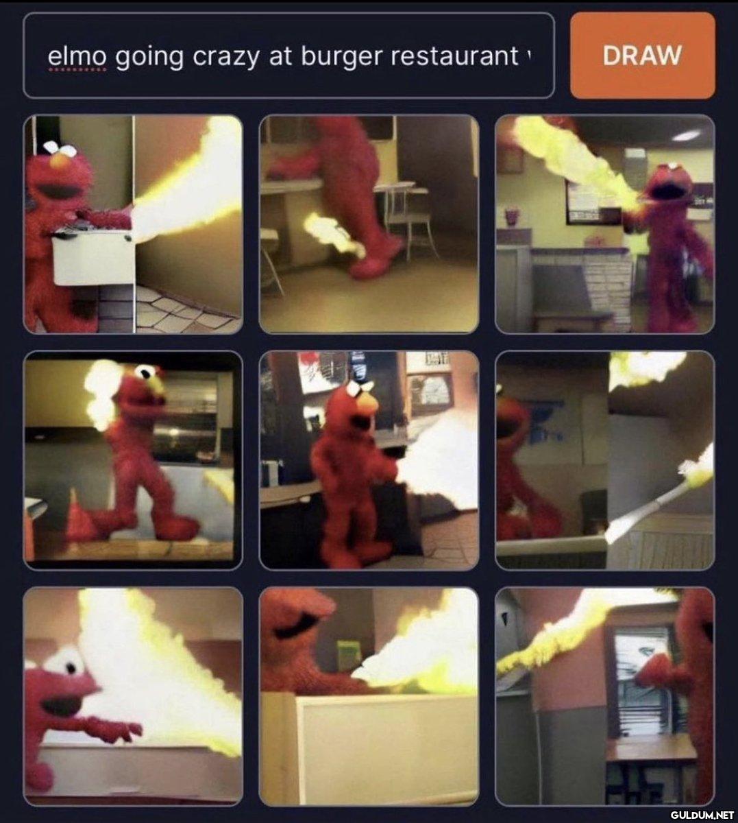 elmo going crazy at burger...