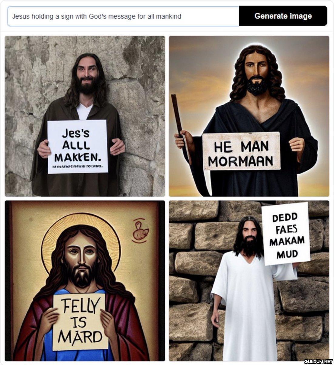 Jesus holding a sign with...