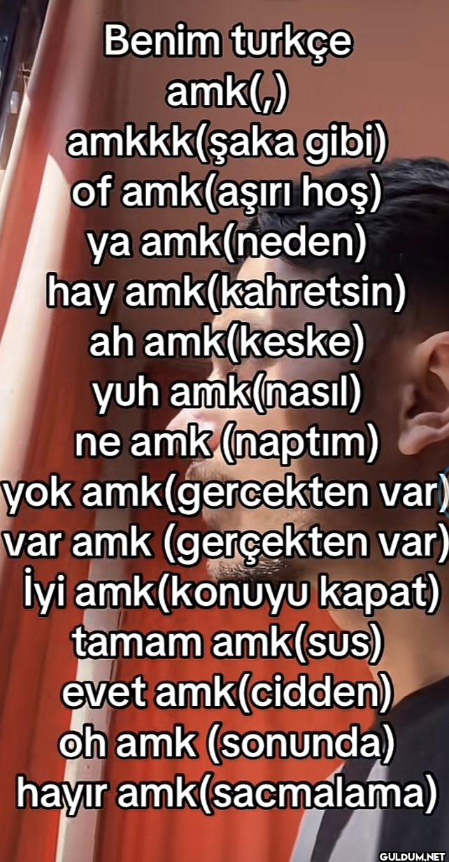 Benim turkçe amk(,)...