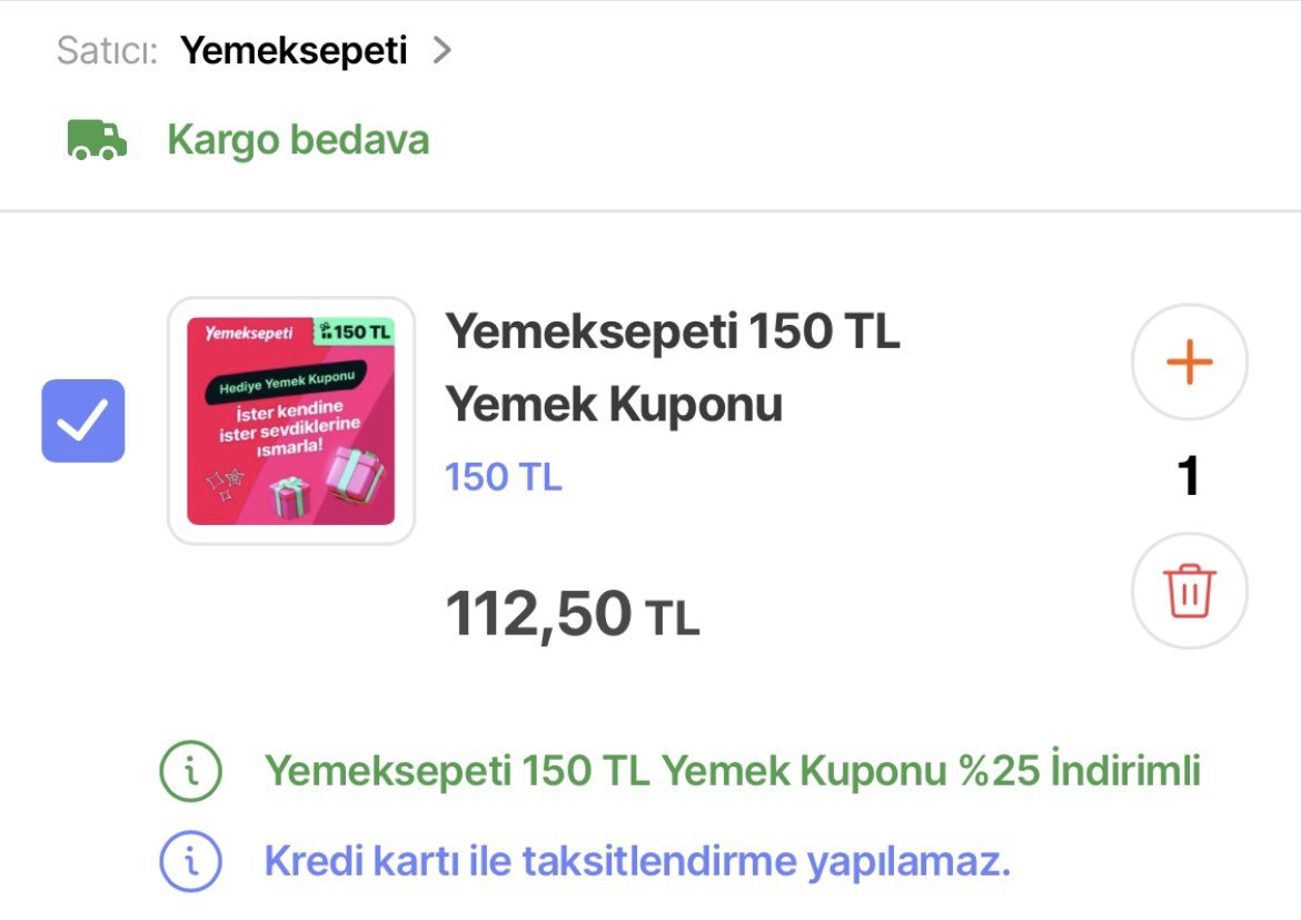 150 liralık yemeksepeti...