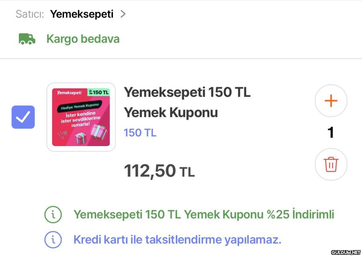 150 liralık yemeksepeti...