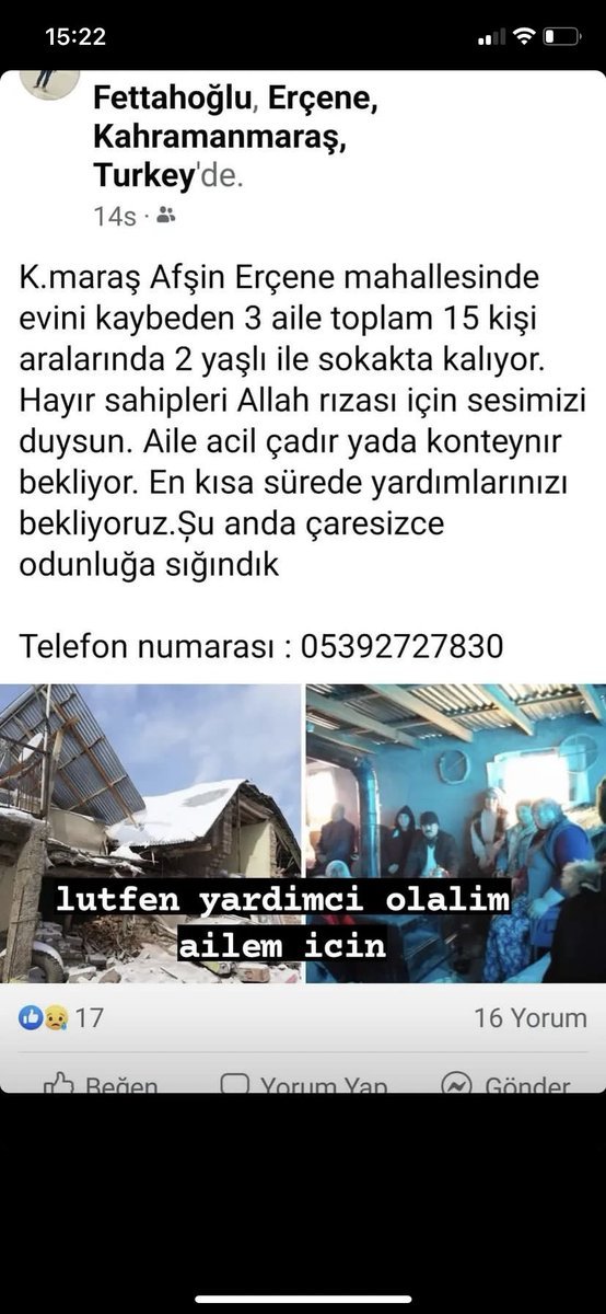 ACİL! KAHRAMANMARAŞ LÜTFEN...