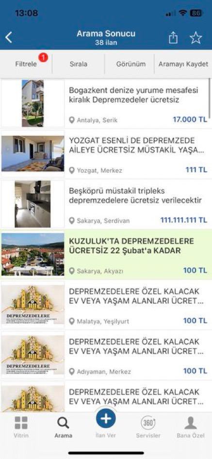 Sahibinden’de birçok ev...