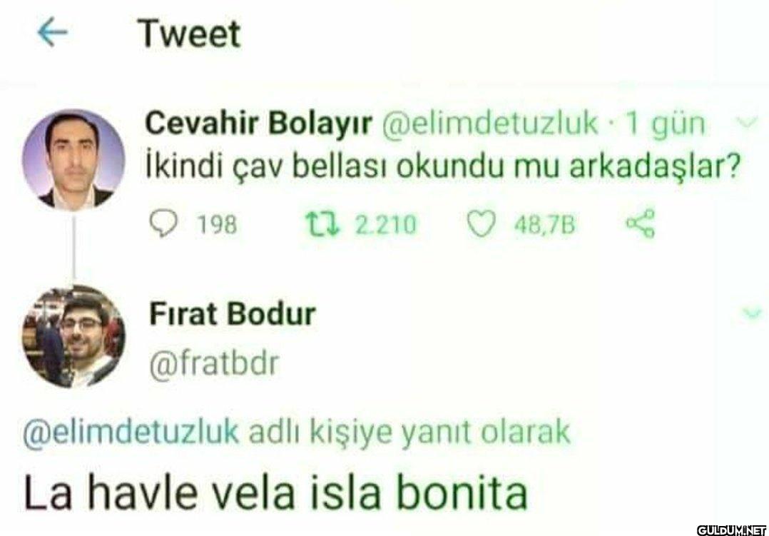 ← Tweet Cevahir Bolayır...