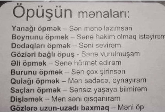 Öpüşün mənaları: Yanağı...