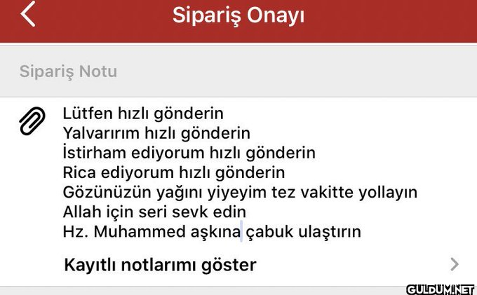 Sipariş Notu Sipariş Onayı...