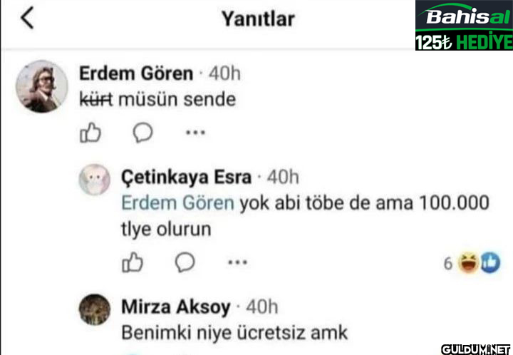 Yanıtlar Bahisal 125₺ HEDİYE