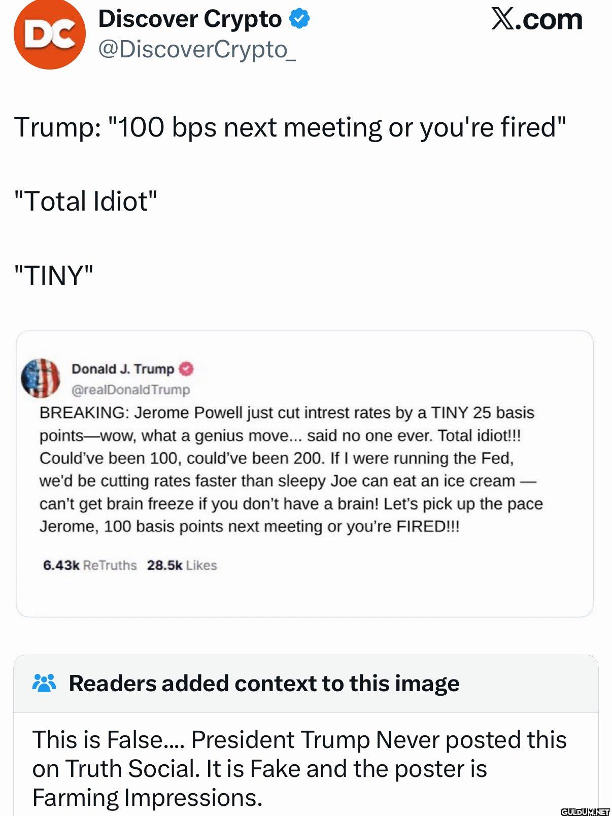 X.com Trump: "100 bps next...