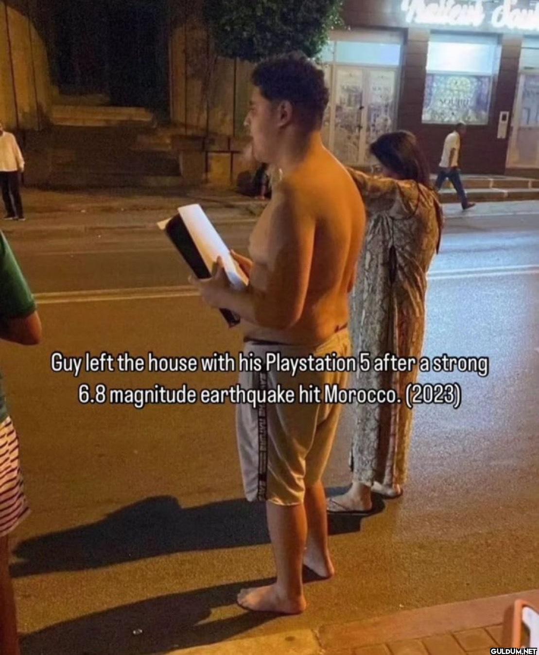 Guy left the house with...