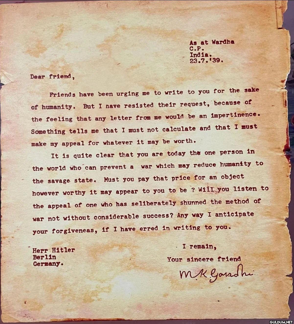 Mahatma Gandhi's letter to...
