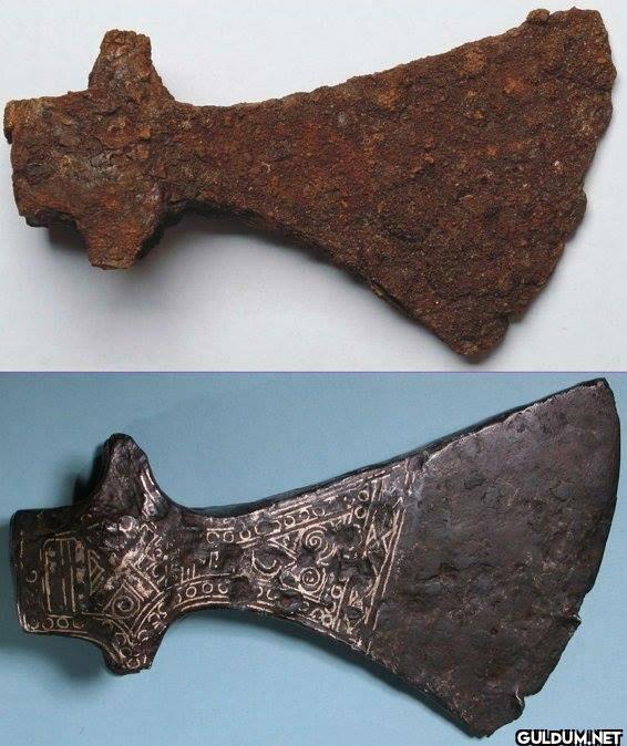 25. Viking axe before and...