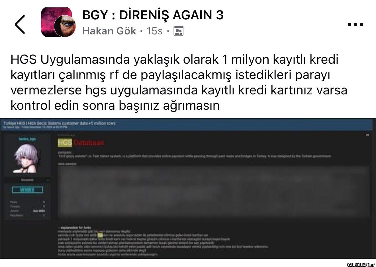 HGS uygulaması hacklendiği...