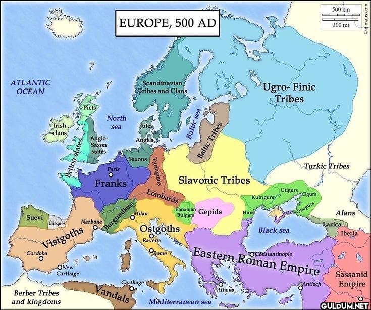 Europe, 500 AD    ATLANTIC...