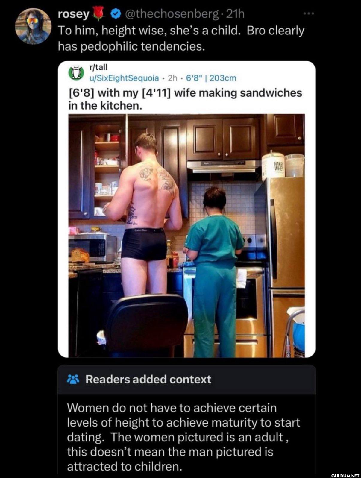 To him, height wise, she's...