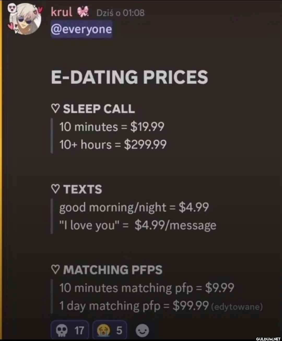 E-DATING PRICES SLEEP CALL...