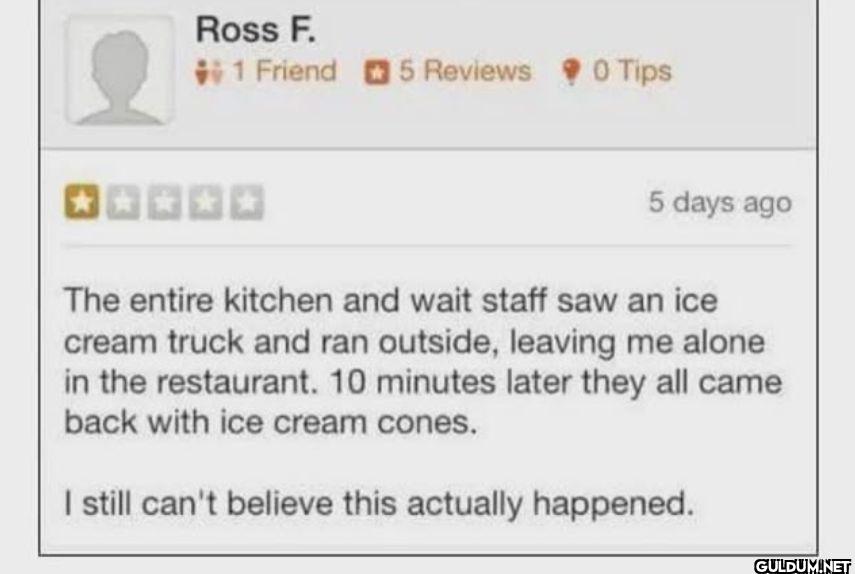 Ross F. 1 Friend 5 Reviews...