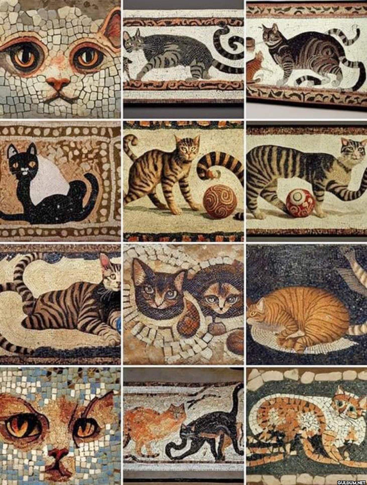 Pompeii'nin antik kedi freskleri.