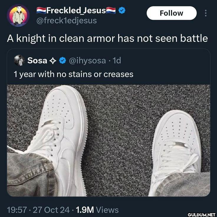 A knight in clean armor...