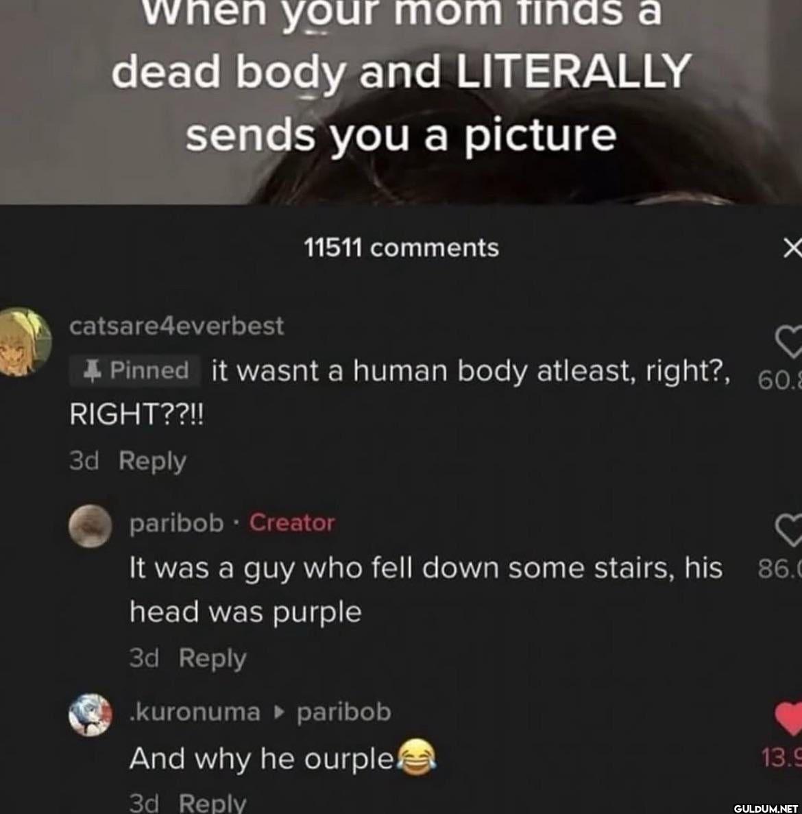When your mom finds a dead...